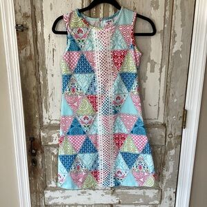Counting Daisies Girls' Patchwork Triangle Lace-Trim Dress -Multicolor- Size 16